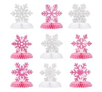 9pcs Snowflake Honeycomb Decoration, Winter Xmas Snowflake Table Centerpieces Snowflake Confetti for Christmas Holiday Winter Birthday Baby Shower Party Supplies (Pink & White)