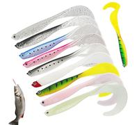 9Pcs Soft Fishing Lures Kit Pre-Rigged Easy Catch Swimbait with Curly Tail Realistic Vibrating Swim Action Glow in The Dark Lure for Pike Bass Trout Salmon Freshwater Saltwater Fishing Gifts for Men