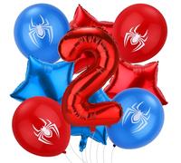 9pcs Spider Balloon Set, Red Blue Number Balloon Spider Pattern Balloons Pentagram Balloons Cartoon Spider Birthday Balloons for Kids Spider Themed Birthday Party Halloween Party Decor (Number 2)