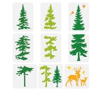9Pcs Spliced Christmas Pine Trees & Deers Large Wall Stencils A4 Size Plastic Reusable Tree Templates for Painting on Wood Wall Fabric Glass Furniture, Christmas DIY Home Decor Stencils