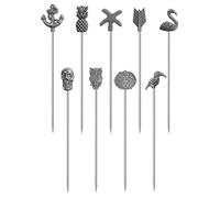 9pcs Stainless Steel Cocktail Stick, Metal Garnish String Olive Martini StickReusable Fruit Toothpick for Drinks or Bloody Mary Skewers, Hors d'oeuvres,Fruit Garnish Sticks (Antique Silver)