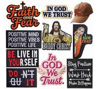 9Pcs Stay Positive Iron On Patch, Trendy Motivation Iron-On Embroidery Patch for Trucker Hats Backpacks Clothes - Dont Quit, in GOD We Trust, Faith Over Fear