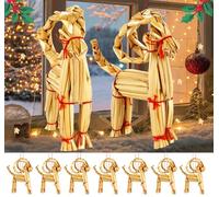 9PCS Straw Goat Christmas Ornaments, Swedish Scandinavian Yule Decorations, Nordic Christmas Goat Julbock Hanging Pendants for Traditonal Party Christmas Tree Decoations
