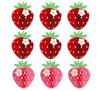 9pcs Strawberry Honeycomb Balls, Paper Strawberry Table Centerpieces Strawberry Party Decorations Strawberry Hanging Decorations for Birthday Baby Shower Party Supplies