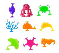9Pcs Suction Cup Toys, Soft Plastic Bath Toys Ocean Animal Suction No Hole Bathtub Toy, Sensory Window Building Toy Gifts for Toddler Children Kids 3+ Years Cup