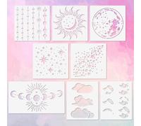 9Pcs Sun and Moon Stencils Star Stencil for Painting, Reusable Boho Cloud Mandala Patterns Templates on Art Craft Canvas Wall Fabric Rock