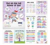 9Pcs Sunday School Decorations for Classroom, 11x14" Laminated Bible Posters for Kids - Pastel Books of the Bible Poster, Fruit of the Spirit, 10 Commandments - Cute Boho Christian Home Wall Art