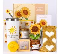 9Pcs Sunshine Gift for Women - Unique Care Package with Sunflower Gifts, Friendship Box of Sunshine for Mom Sister Wife, Get Well Soon & Birthday Present, Self Care Basket for Women Recovery