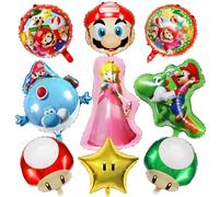 9PCS Super Bro Party Balloons, Cartoon Foil Balloons Super Bro Theme Birthday Decorations Set, Party Supplies for Kids Boys Girls Happy Birthday Party Decorations