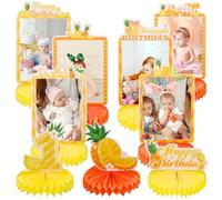 9pcs Tropical Pineapple Photo Honeycomb Centerpieces Party Like A Pineapple First Birthday Party Table Decorations Sweet One Pineapple Table Topper Sign Centerpieces for Baby Shower 1st Birthday