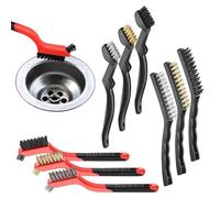 9Pcs Wire Brush Set Include Brass Copper, Stainless Steel and Nylon Bristles Brushes with Ergonomic Handles for Metal, Wood, Stove, Sink, Rust and Welding Slag Cleaning