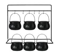 9PCS Witches Cauldron Serving Bowls,Halloween Candy Bucket,Creative Halloween Party Decorations, Black Candy Bucket Shelf with Hooks,Trick Or Treat Candy Pail Holder Halloween Decoration (6PCS)