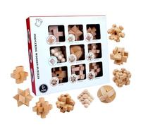 9Pcs Wooden Brains Teasers Puzzle Logics Mind Puzzle Box Locks Removing Assembling Toy For Party Decoration