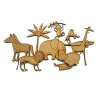 9pcs Wooden MDF Shape African Animal Zebra Giraffe Monkey Decor Ornament Laser Embellishment (20cm)