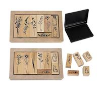 9PCS Wooden Rubber Stamps, 8 Styles Vintage Flower Decorative Rubber Stamps for Cards Making DIY Scrapbooking Photo Album Decoration (Botanical Vase Stamp)