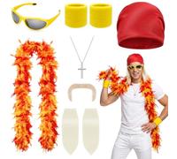 9Pcs Wrestling Costume Set, Hulk Hogan Fancy Dress Kit for Adults Halloween