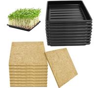 9Set Microgreens Growing Mat with Tray, Microgreen Growing Kit 10″×10″ Wheatgrass Seed Sprouting Starter Mat Hemp Fiber Grow Tray Hydroponic Jute Pads Indoor Organic Production for Germination Sprouts