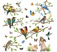 9sheets Spring Summer Window Stickers for Glass Bird Bunny Butterfly Branch Double Sided Easter Window Clings Stickers for Kids Room (Realistic)