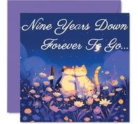 9th Anniversary Card - Cats in Love Nine Years Down - Congratulations Cards for 9th Anniversary, 145mm Congratulations Greeting Card