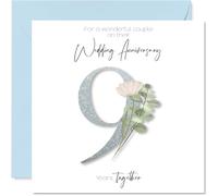 9th Anniversary Card for Women Men - Fancy Floral Flowers - Happy 9 Year Anniversary Card for Friends Son Brother Sister, 145mm Wedding Anniversaries Greeting Cards