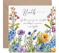 9th Anniversary Card for Women Men - Floral Garden Flowers - Happy 9 Year Anniversary Card for Partner Girlfriend Wife Husband, 145mm Wedding Anniversaries Greeting Cards