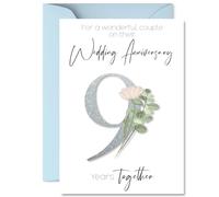 9th Anniversary Card for Women Men - Fancy Floral Flowers - Happy 9 Year Anniversary Card for Partner Wife Husband Companion, A5 Wedding Anniversaries Greeting Cards