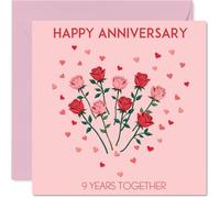 9th Anniversary Card for Women Men - Love Heart Rose - Happy 9 Year Anniversary Card for Wife Girlfriend Partner Companion, 145mm Wedding Anniversaries Greeting Cards