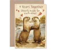 9th Anniversary Card for Women Men - Rustic Style Cute Otters - Happy 9 Year Anniversary Card for Boyfriend Husband Wife Partner, A5 Wedding Anniversaries Greeting Cards
