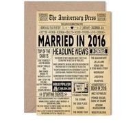 9th Anniversary Card for Women Men - Vintage Newspaper Married in 2016 - Happy 9 Year Wedding Anniversary Card for Partner Husband Companion Wife, 5x7 Inch Anniversaries Greeting Cards
