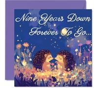 9th Anniversary Card - Hedgehogs in Love Nine Years Down - Congratulations Cards for 9th Anniversary, 145mm Congratulations Greeting Card