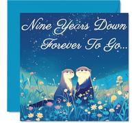 9th Anniversary Card - Otters in Love Nine Years Down - Congratulations Cards for 9th Anniversary, 145mm Congratulations Greeting Card
