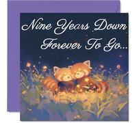 9th Anniversary Card - Red Pandas in Love Nine Years Down - Congratulations Cards for 9th Anniversary, 145mm Congratulations Greeting Card