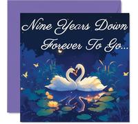 9th Anniversary Card - Swans in Love Nine Years Down - Congratulations Cards for 9th Anniversary, 145mm Congratulations Greeting Card