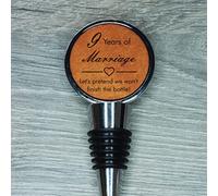 9th Anniversary Engraved Leather Bottle Stopper, 9 Years Married (Let's Pretend We Won't Finish The Bottle)