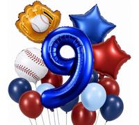 9th Baseball Birthday Balloons for Boys Blue Number Nine Decorations