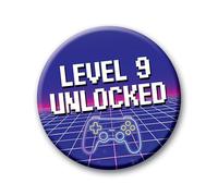 9th Birthday Badge - 76mm Level 9 Unlocked Pin Badge Button Video Game Birthday Gift for Boys 0385