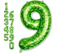 9th Birthday Balloons for Boys, Large Lime Green Pixel Number 9 Balloon, 40 Inch Dark Kelly Green Foil 9 Balloon Number for Kids 9 Year Old Birthday Video Game Forest Patrick's Day Party Decorations