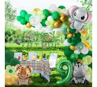 9th Birthday Boy Girl 9 Year Jungle Birthday Decoration Forest Animals Foil Balloon, Safari Foil Balloon Children's Birthday Decoration Wild Jungle Decoration, Animals Balloon Birthday Decoration