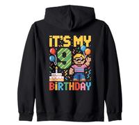 9th Birthday Boy Retro Video Game 9 Years Old Pixel Art Zip Hoodie