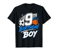 9th Birthday Boy Soccer Basketball Celebration Value Graphic T-Shirt
