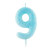 9th Birthday Candle Blue Glitter Number 9 Candles Luminous Cake Topper Decorations Happy Birthday Candle for Girls Boy Women Anniversary Celebrations Party Supplies