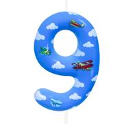 9th Birthday Candle Blue Sky White Cloud Number 9 Candle Blue Sky White Cloud Cake Decoration Birthday Party Supplies Sky Aircraft Themed Cake Topper Decoration for Kids Boy Girl Party Decor Supplies