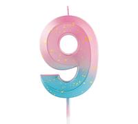 9th Birthday Candle Number 9 Candle Pink Blue Gradient Cake Topper Cupcake Decorations Happy Birthday for Girls Woman Anniversary Celebrations Sweet Party Supplies