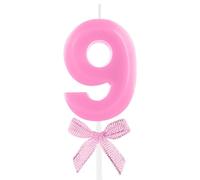 9th Birthday Candle Pink Bow Number 9 Candles Cake Topper Decorations Happy Birthday for Child Boy Girls Anniversary Celebrations Party Supplies