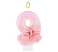 9th Birthday Candle, Pink Glitter 9 Candle with Bow, Number 9 Candle for Girls, Cake Decoration Candles for Anniversary Birthday Party