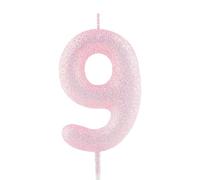 9th Birthday Candle Pink Glitter Number 9 Candles Luminous Cake Topper Decorations Happy Birthday Candle for Girls Boy Women Anniversary Celebrations Party Supplies