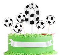 9th Birthday Candle Soccer 3D Designed Number 9 Candles with 5 Pcs Soccer Cardstock Cake Topper Decorations Happy Birthday Candle for Girls Boy Anniversary Party Supplies