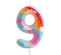 9th Birthday Candles Number 9 Pink Rainbow Birthday Party Cloud Rainbow Theme Adorable Design for Baby Girl Boy Birthday Cake Topper, Graduation Celebration Anniversary Wedding Decorations