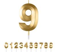 9th Birthday Candles Numbers 9 Birthday Gold Candles for Cake, 3D Diamond Shape Cake Candles Decorations for Birthday Party Wedding Anniversary Celebration Supplies