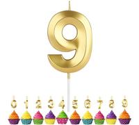 9th Birthday Candles, VUCDXOP 3D Shape Number 9 Candle, Gold Cake Candles, Birthday Candle for Cake, Cake Candles Cake Topper Decorations for Birthday Party, Wedding, and Anniversary Supplies